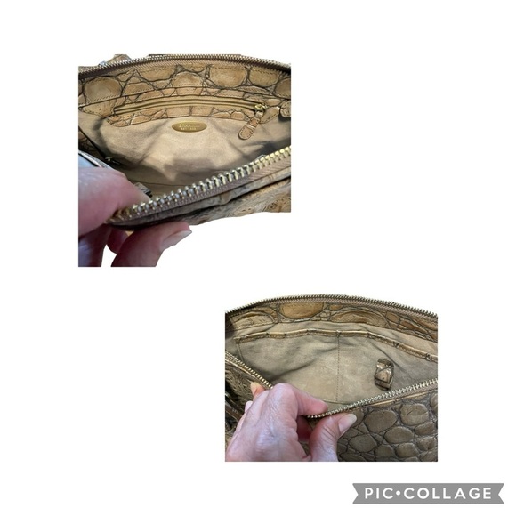 Brahmin For Dillard's Stone Colored Croc Leather Rectangle Shoulder Handbag - Picture 7 of 12